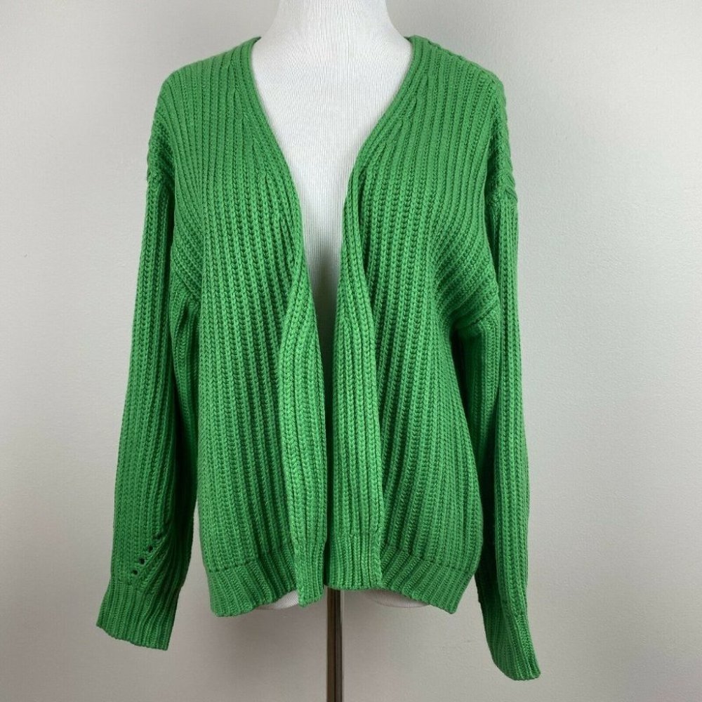 Code X Mode Cardigan Sweater S Chunky Knit Green Open Oversized‎ New